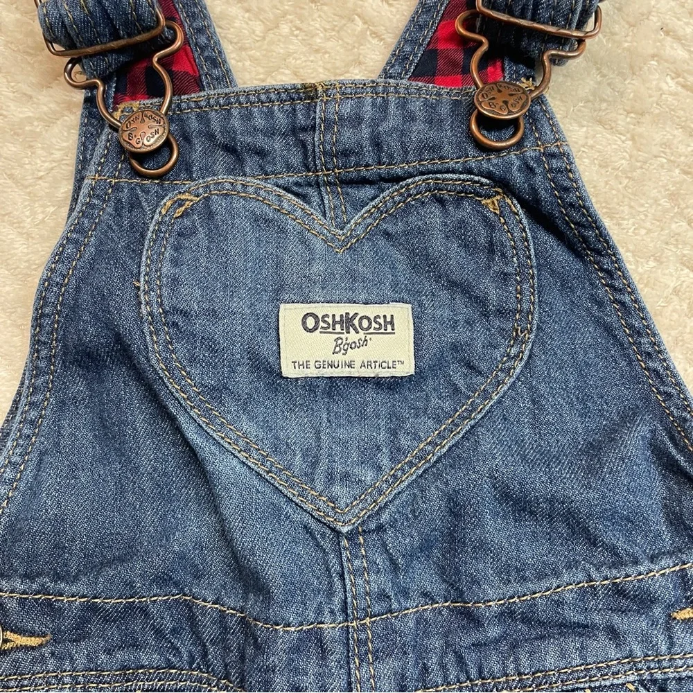 Oshkosh BGosh Vestback Buffalo Plaid Lined Overalls Heart Pocket Girls 18‎ mos